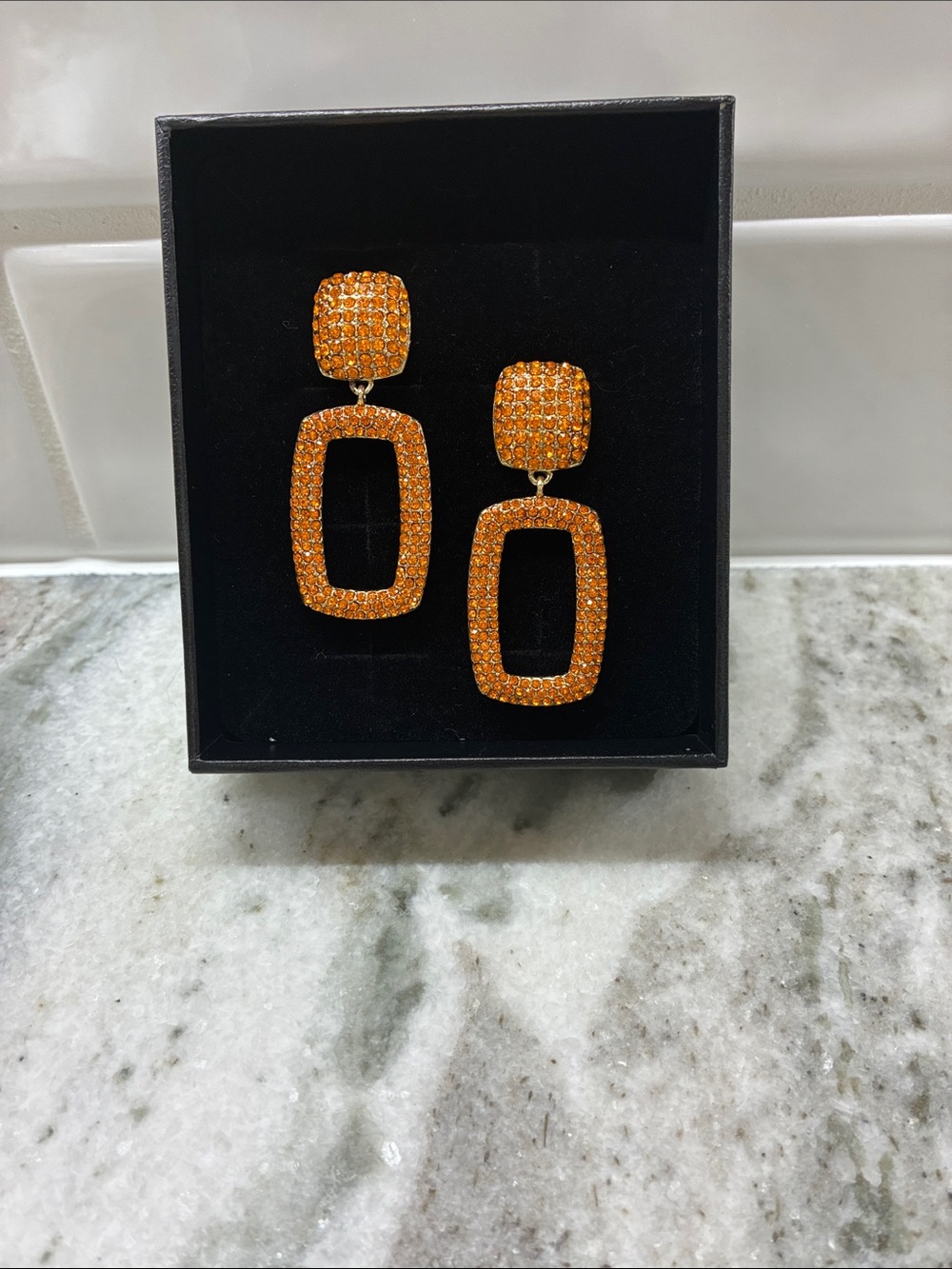 Gold-Tone Orange Crystal Drop Earrings by Heidi Daus.